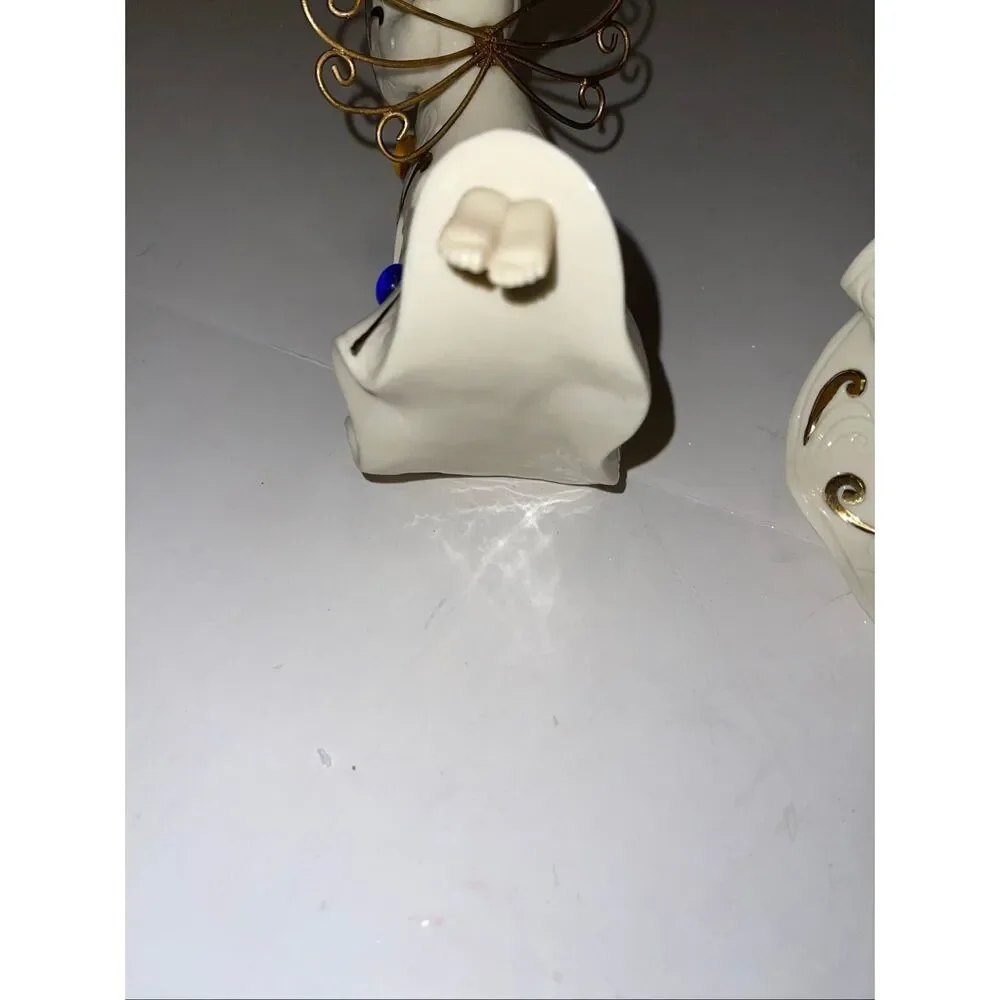 Vtg Christmas Angel Tealight Candle Set Of‎ 2 Holder Porcelain Figurine  6”